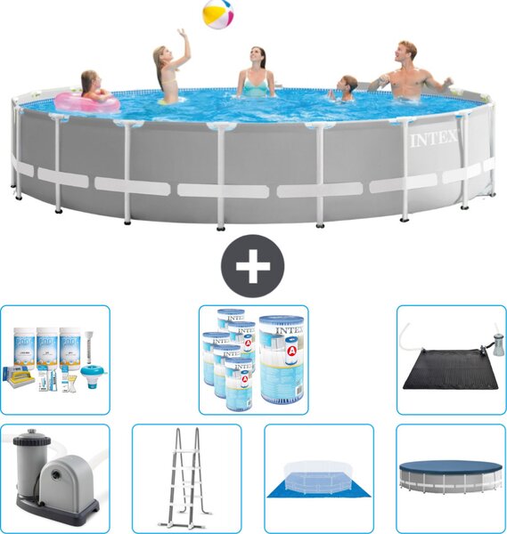Piscina Intex Round Prism Frame - 548 x 122 cm - grigio - inclusa pompa - scaletta - telo di fondo - pacchetto di manutenzione della copertura - filtro - tappetino solare
