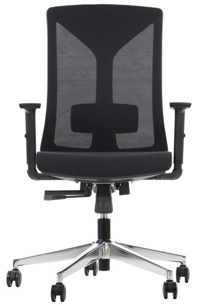 Sedia da ufficio girevole ergonomica HAGER, base cromata, braccioli regolabili, schienale in rete, nero
