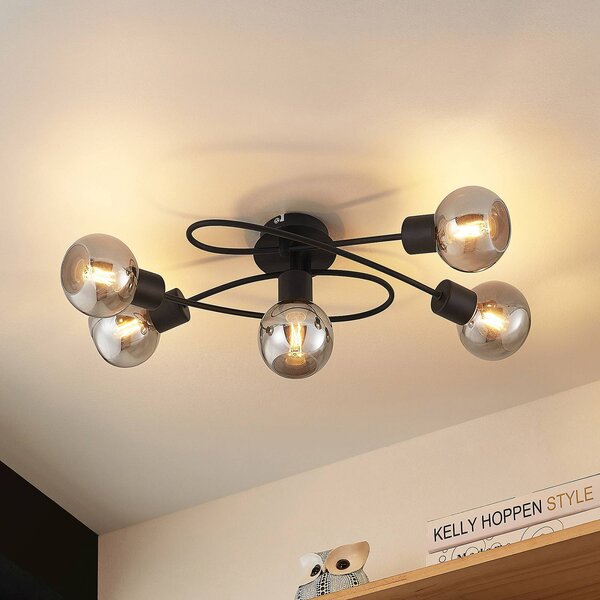 Plafoniera soffitto Elaina Lindby, dimmerabile, Nero, Soggiorno / Sala da pranzo, Metallo, Moderno, Plafoniera