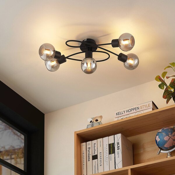 Plafoniera soffitto Elaina Lindby, dimmerabile, Nero, Soggiorno / Sala da pranzo, Metallo, Moderno, Plafoniera