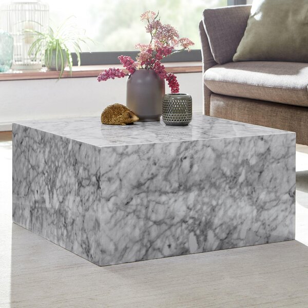 Tavolo monoblocco lucido 60x30x60 cm con aspetto marmo bianco | Wohnling