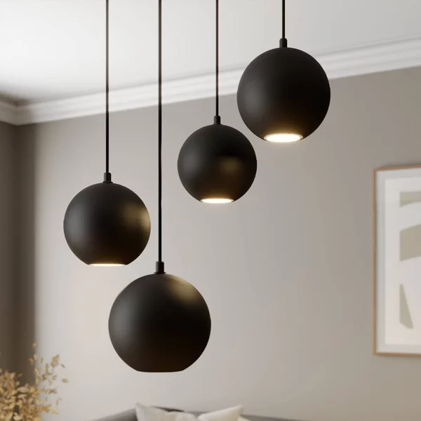 Lampada a sospensione Midway, nera, 4 luci, Ø 35 cm, GU10 Midway HELAM, Nero, Soggiorno / Sala da pranzo, Metallo, Moderno