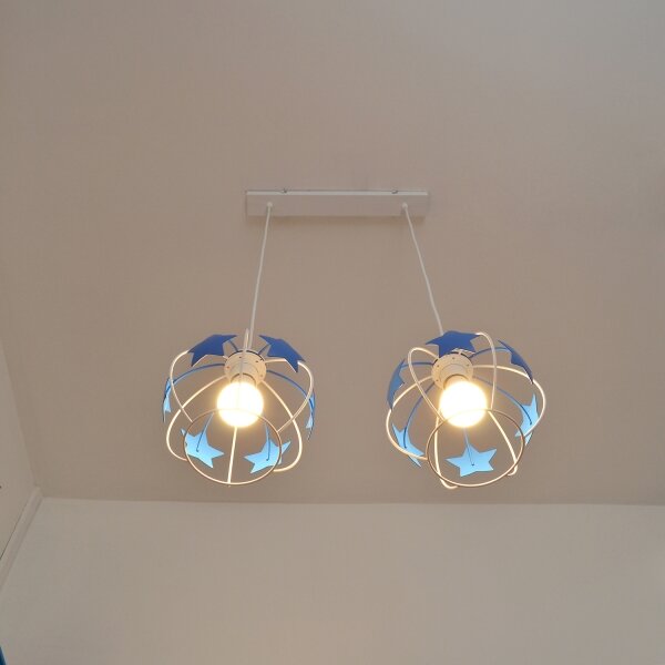 Lampadario a sospensione per bambini STARS 2xE27/15W/230V blu/bianco