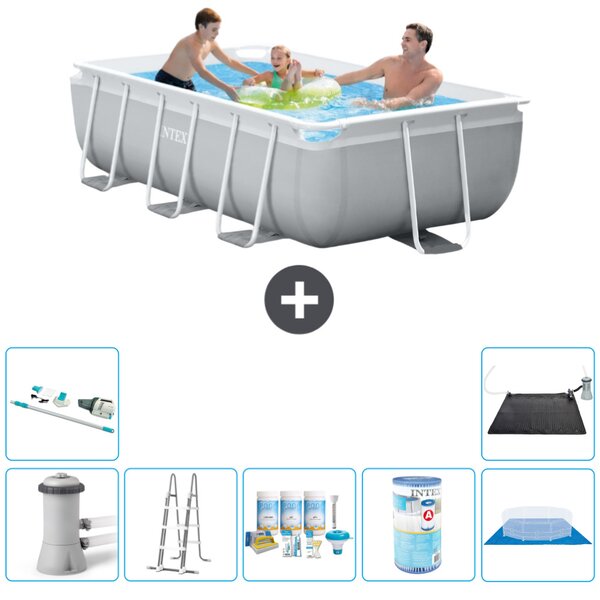 Piscina Intex con struttura a prisma rettangolare - 300 x 175 x 80 cm - grigio - inclusa pompa - pacchetto manutenzione scala - filtro - telo di fondo - aspirapolvere - tappeto solare