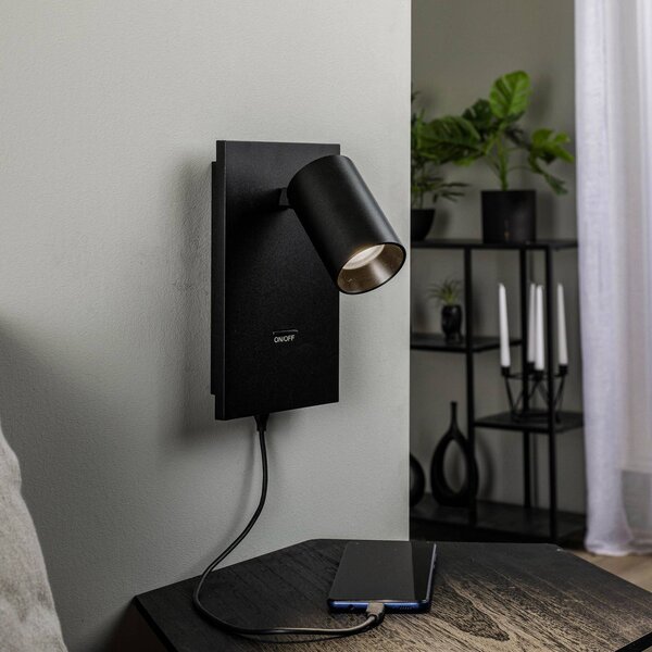 Arcchio Faretto Brinja, nero, metallo, USB-C, interruttore Brinja Arcchio, dimmerabile, Nero, Corridoio, Alluminio, Moderno, Faretto