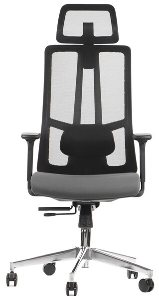 Sedia da ufficio ergonomica girevole AKCENT/M, base cromata, braccioli regolabili, seduta scorrevole (avanti-indietro), nero/grigio