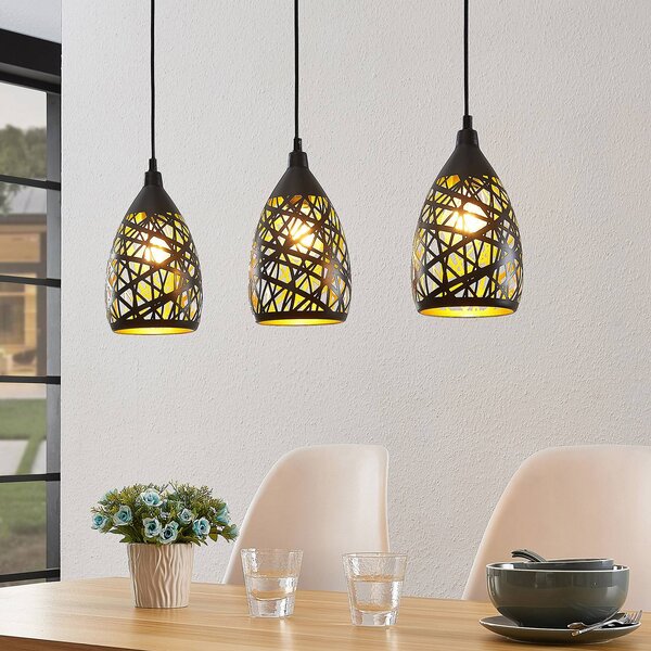 Lampada a sospensione Marcello Lindby, dimmerabile, Nero, Soggiorno / Sala da pranzo, Metallo, Moderno, Lampada a sospensione