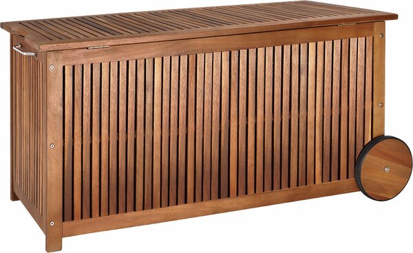 CASARIA® Baule da Giardino 120cm Legno di Acacia 2 Ruote Incl. Telo Impermeabile Salvaspazio Cassapanca Esterno Balcone