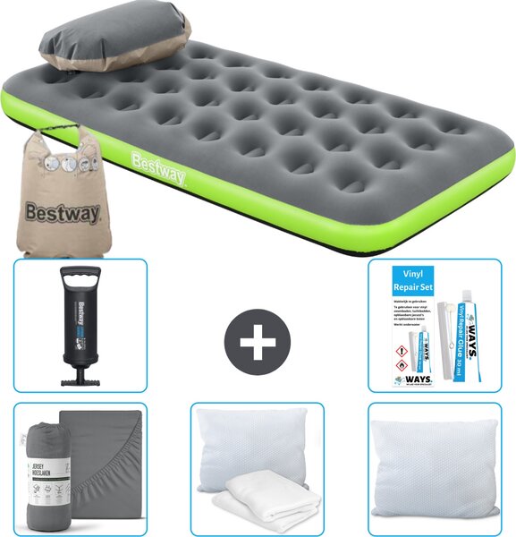Materasso gonfiabile Bestway - 1 persona - 99 x 188 x 22 cm - grigio/verde - accessori inclusi