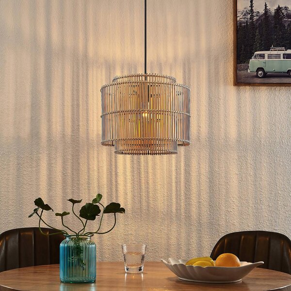 Lampada a sospensione Bridga Lindby, dimmerabile, Legno chiaro, Soggiorno / Sala da pranzo, bambù, Scandinavo, Lampada a sospensione