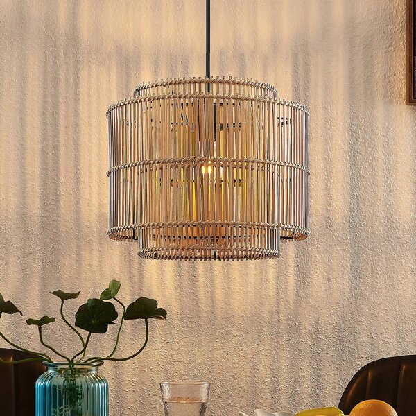 Lampada a sospensione Bridga Lindby, dimmerabile, Legno chiaro, Soggiorno / Sala da pranzo, bambù, Scandinavo, Lampada a sospensione