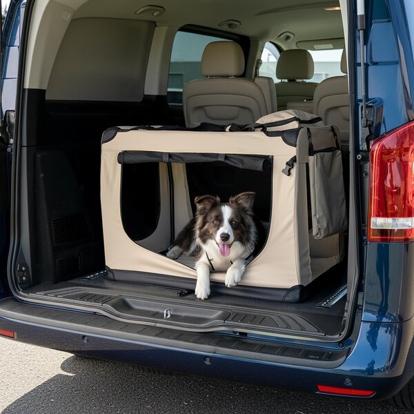 Trasportino per animali domestici belviona pieghevole, comodo e sicuro, Oxford + rete, riponibile in poco spazio, fino a 22 kg, 90x61x65 cm, beige