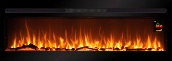 CHEMIN'ARTE - Caminetto elettrico da incasso Elysée XXL 121 cm con effetto fiamme LED, riscaldamento programmabile, telecomando