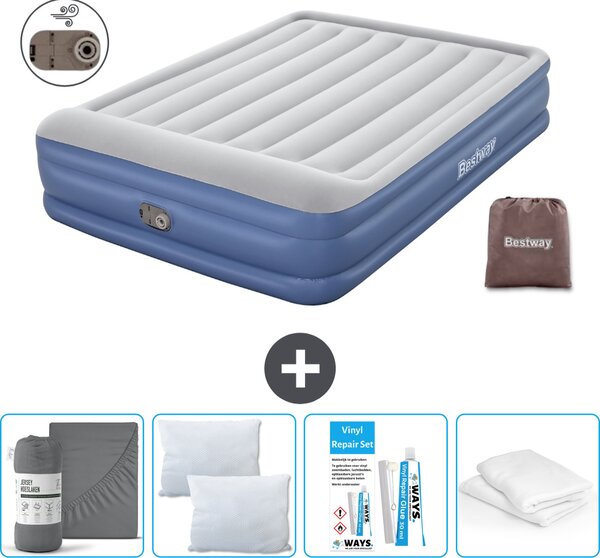 Materasso gonfiabile Bestway - 2 persone - 152 x 203 x 46 cm - Grigio/Blu - Accessori inclusi
