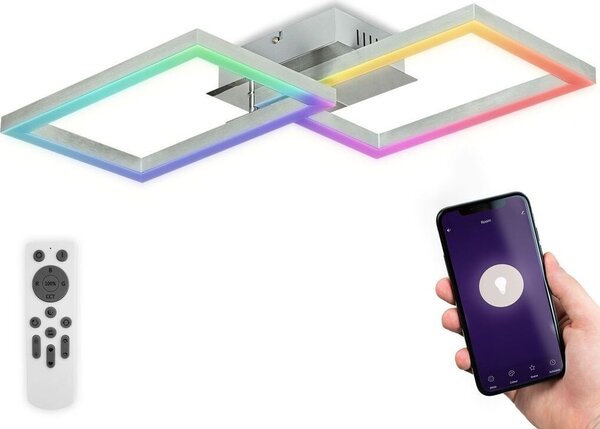 B.K.Licht Plafoniera LED smart WiFi, App e telecomando, controllo vocale, dimmerabile, CCT luce calda, neutra, fredda, colorata RGB, iOS & Android