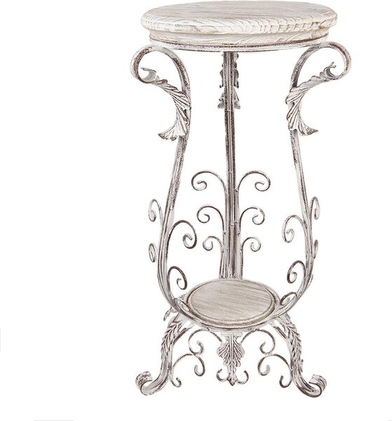 Tavolo da piantagione Clayre & Eef 40x40x75 cm Bianco Marrone Metallo