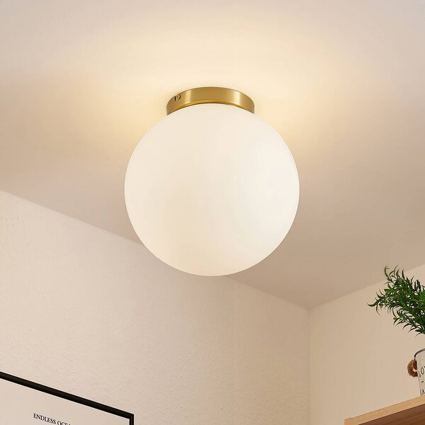 Plafoniera soffitto Meriala Lindby, dimmerabile, Bianco / Opale, Soggiorno / Sala da pranzo, Vetro, Plafoniera