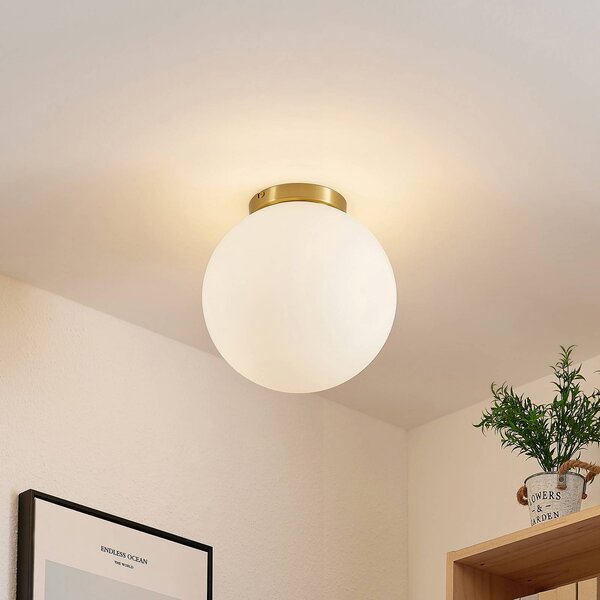 Plafoniera soffitto Meriala Lindby, dimmerabile, Bianco / Opale, Soggiorno / Sala da pranzo, Vetro, Plafoniera