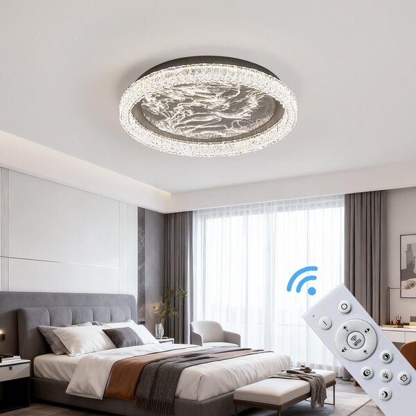 Plafoniera LED dimmerabile con telecomando, a variazione continua 3000-7000 K, a risparmio energetico e durevole, dal design moderno in bianco o nero, ideale per soggiorno, camera da letto e cucina (251-YX-BL)