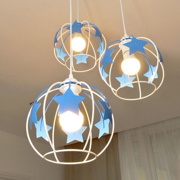 Lampadario a sospensione per bambini STARS 3xE27/15W/230V blu/bianco