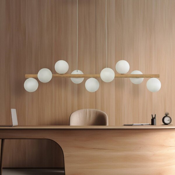 Lampada a sospensione in vetro Estera TK Lighting, dimmerabile, Legno chiaro, Soggiorno / Sala da pranzo, Vetro, Lampada a sospensione