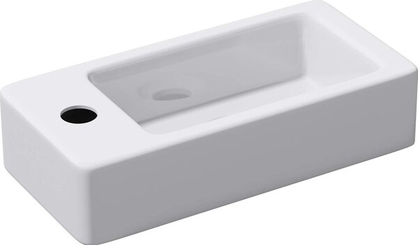 Doporro Lavabo Piccolo da Parete in Vetroceramica Bianco Lucido 37,5x18x8,8 cm, Lavandino Rettangolare Sospeso Monoforo Compatto per Bagno o WC C Br¹ssel3053R