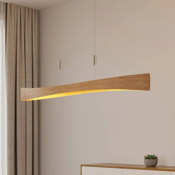 Lampada a sospensione Beazina Lindby, dimmerabile, Legno chiaro, Soggiorno / Sala da pranzo, Metallo, Moderno, Lampada a sospensione