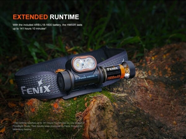 Fenix HM55RABL - Lampada frontale ricaricabile LED dimmerabile LED/USB 1600mAh IP68 1200lm 141,2 h nera