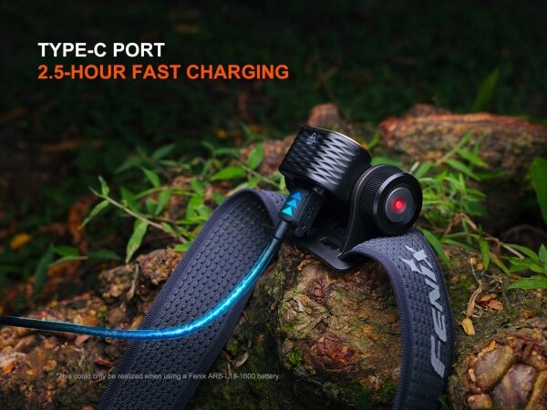 Fenix HM55RABL - Lampada frontale ricaricabile LED dimmerabile LED/USB 1600mAh IP68 1200lm 141,2 h nera