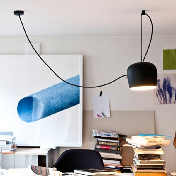 FLOS Lampada LED a sospensione di design Aim, nera AIM, dimmerabile, Nero, Soggiorno / Sala da pranzo, Alluminio, Design