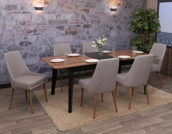 Set di 6 sedie da pranzo HWC-O27, sedia da cucina imbottita, tessuto/tessuto (280g/m²) metallo ~ grigio chiaro