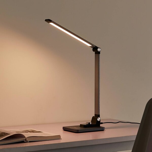 Lampada da scrivania Valtaris Lindby, dimmerabile, Alluminio / Grigio / Zincato, Studio / Ufficio, Plastica, Moderno, Lampada da tavolo LED