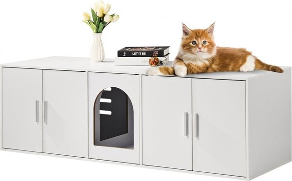 Lettiera con mobiletto - lettiera 1,47x0,46x0,45m in bianco - elegante mobiletto per gatti - soluzione salvaspazio per il vostro gatto