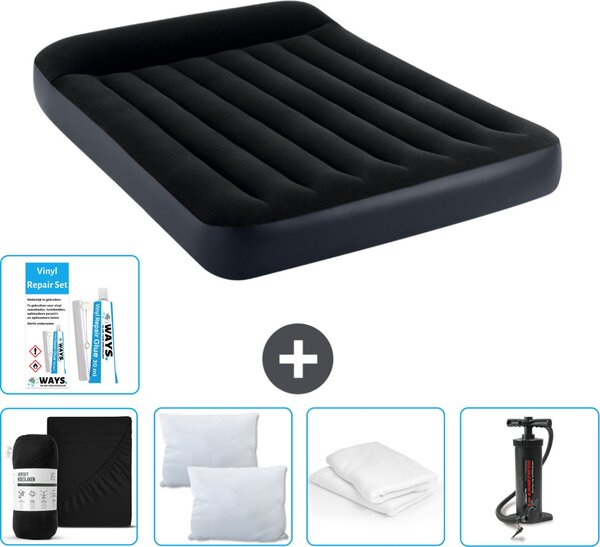 Letto ad aria Intex - Letto matrimoniale - 137 x 191 x 25 cm - Blu scuro - Consegna inclusa Lenzuolo di ricambio - Bacio - Pompa - Set di riparazione e protezione del cuscino