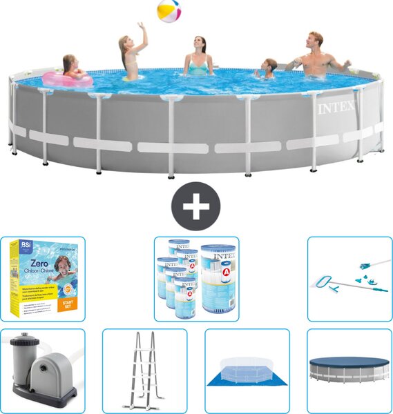 Piscina Intex Round Prism Frame - 548 x 122 cm - Grigio - inclusa pompa - scaletta - telo di fondo - pacchetto di manutenzione della copertura - filtro - kit di pulizia