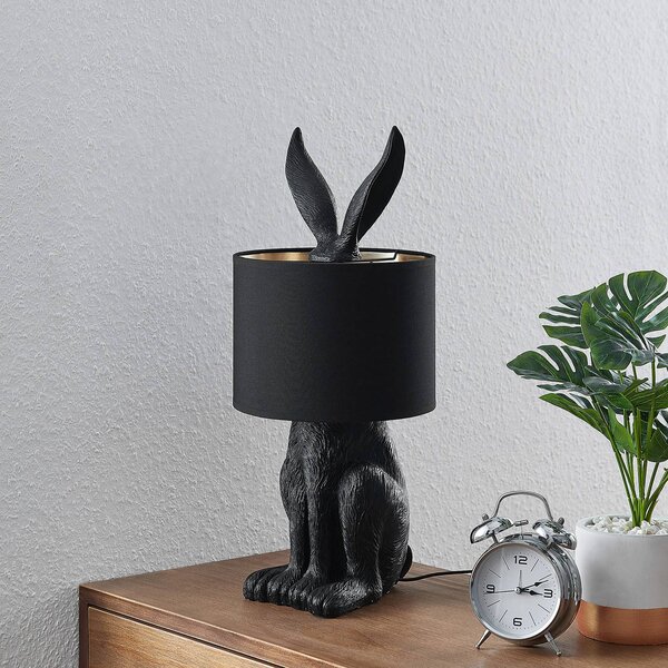 Lampada da tavolo Lorentina Lindby, Nero, Soggiorno / Sala da pranzo, Tessuto / Stoffa / Seta, Design, Lampada da tavolo