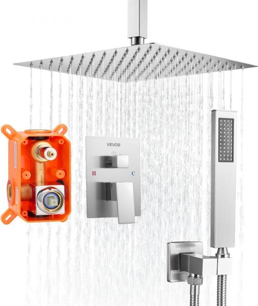 Rubinetto doccia con soffione a pioggia quadrato da 305 mm - Soffione in nichel spazzolato