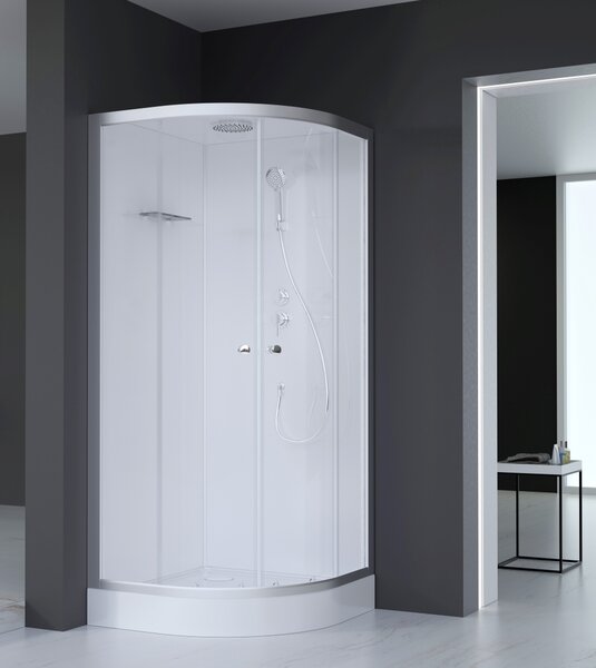 Doccia completa MARWELL Doccia completa Silver Round 90 x 90 x 217 cm - Doccia rotonda con ingresso frontale - Cabina doccia con profili in alluminio di alta qualità - Altezza ingresso 15 cm