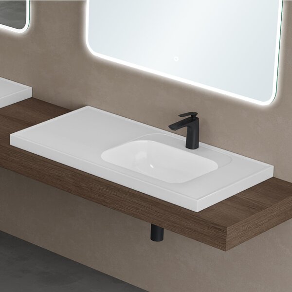 Doporro Lavabo da Incasso Rettangolare con Vasca Integrata 100 cm in Marmoresina Bianco Lucido Colossum3601-800