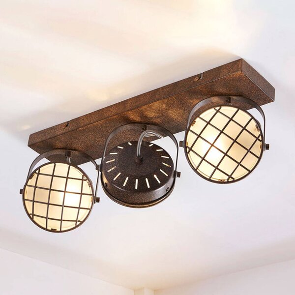Lindby fatto Tamin, 48 cm, color ruggine, a 3 luci, vetro Tamin Lindby, dimmerabile, Marrone / Ruggine, Soggiorno / Sala da pranzo, Metallo, Industriale, Faretto