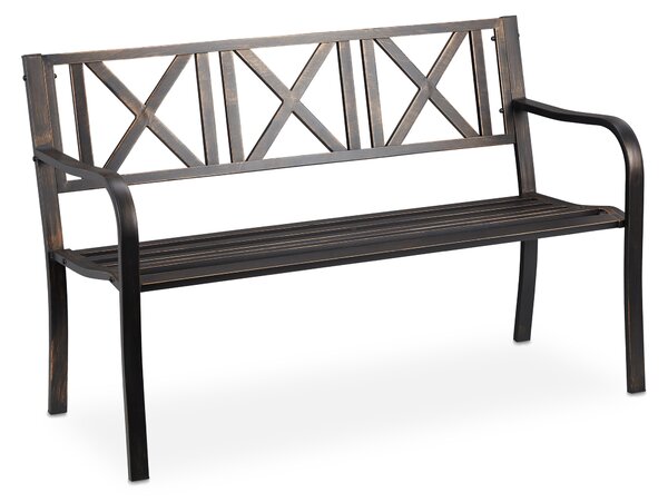 Panchina da giardino Relaxdays, 2 posti, per terrazza o balcone, in acciaio, robusta, dimensioni 80,5 x 127 x 63 cm, nero-bronzo