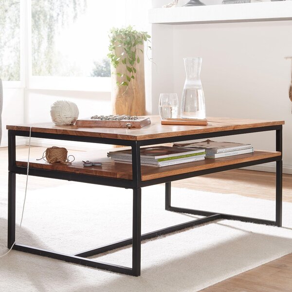 Tavolino 100x60x45 cm tavolino in metallo tavolino in legno massiccio tavolino da salotto | Wohnling