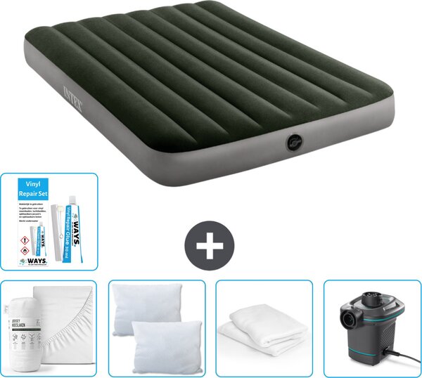 Letto ad aria Intex - Letto matrimoniale - 137 x 191 x 25 cm - Verde - Consegna inclusa Lenzuolo completo - Baciamano - Pompa - Set di riparazione it Guanciale protettivo