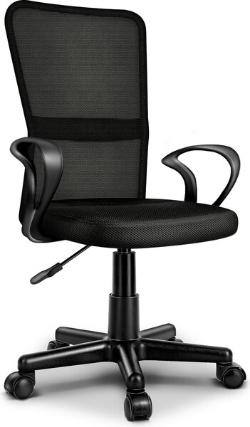 TRESKO sedia da ufficio nera sedia da scrivania girevole, con braccioli e rotelle in plastica, regolabile in altezza in continuo, sedile imbottito, ergonomica