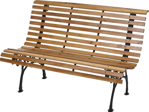 Panchina da giardino MCW-F97, panchina da parco in legno, a due posti in ghisa e legno, 122 cm, 22 kg ~ marrone chiaro