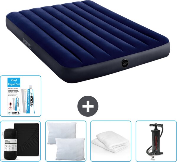 Letto ad aria Intex - Letto matrimoniale - 137 x 191 x 25 cm - Blu - Consegna inclusa Lenzuolo di ricambio - Bacio - Pompa - Set di riparazione en Protezione del cuscino