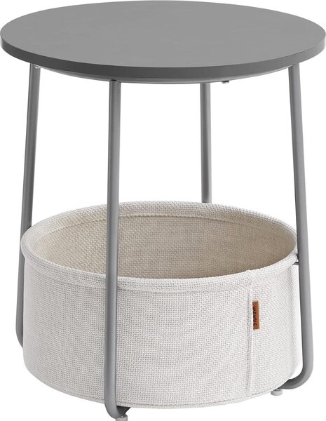 VASAGLE tavolino rotondo, tavolino, tavolino piccolo, tavolino da salotto con cesto in tessuto, contenitore per soggiorno, camera da letto, comodino moderno
