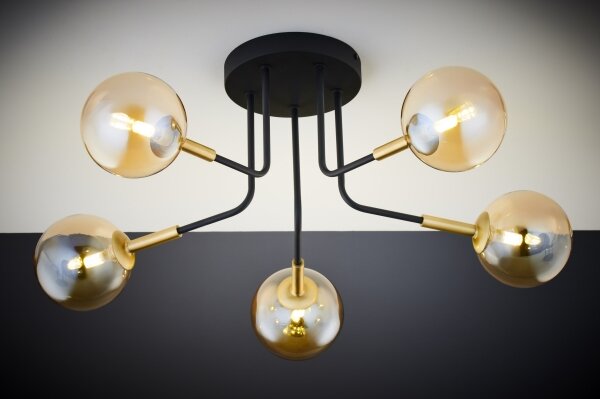 Jupiter 2038 - Lampadario a sospensione con supporto rigido BURANO 5xG9/10W/230V nero/oro/beige
