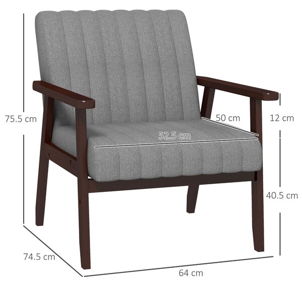 HOMCOM Poltroncina da Camera Moderna Imbottita in Tessuto e Legno con Cuciture Tubolari, Grigio|Aosom