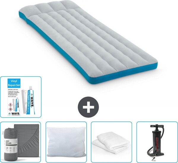 Materassino da campeggio Intex - letto francese - 72 x 189 x 20 cm - blu - lenzuolo incluso - bacio - pompa - set di riparazione en pillow protector
